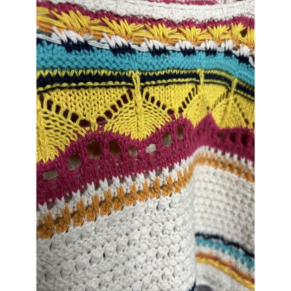 POL Striped Crochet Cropped Top Cream Yellow Pink Turquoise Women's Size Large‎ - Picture 3 of 8